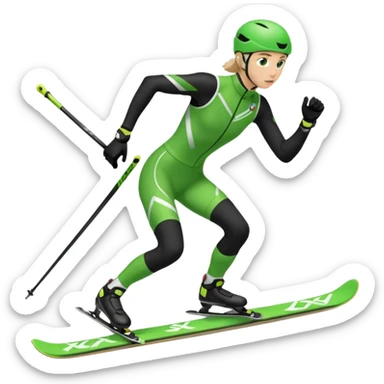 Xc ski racer in green and black clothing. Full body, skating sticker