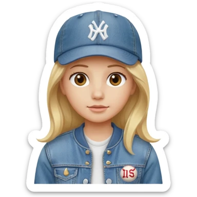 Blonde medium long hair, hazel eyes, white skin, baseball cap sticker