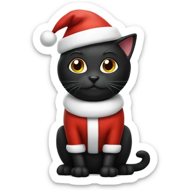black cat wearing Santa Hat sticker
