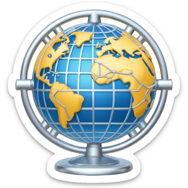 gear and globe, with circuit-style connected nodes, representing global system configuration and connectivity. sticker