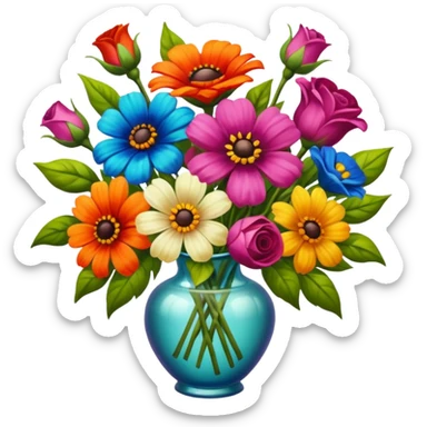 Realistic bouquet of flowers, vibrant oil painting style sticker