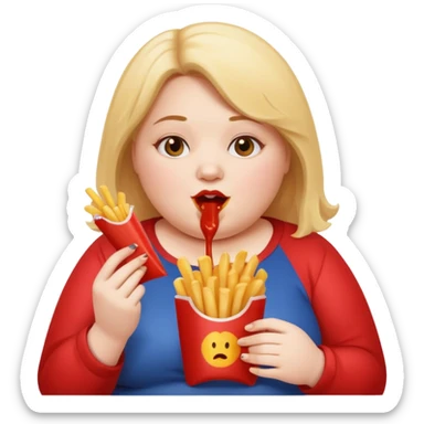 Fat Girl munching fries sticker