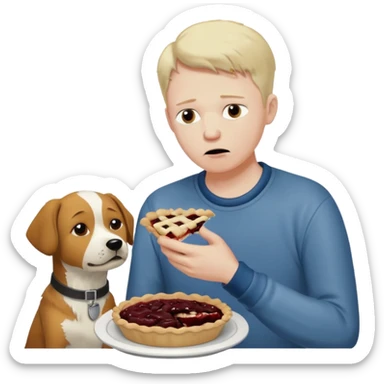 Sad man eats a pie. While i throw his dog at berlin sticker