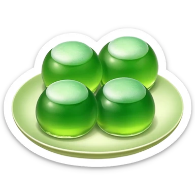four green spherical warabi mochi on the plate sticker