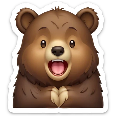 Cinematic Cute Yawning Bear Portrait Emoji, Head tilted slightly with a dramatic, wide-open yawn, showcasing a soft, plush dark brown fur with drooping ears, round eyes barely open in drowsy contentment, Simplified yet irresistibly adorable features, highly detailed, glowing with a soft, cozy glow, high shine, relaxed yet expressive, stylized with a touch of woodland charm, bright and endearing, soft glowing outline, capturing the essence of a sleepy yet affectionate bear, so drowsy it feels like it could lumber out of the screen and curl up for a nap! sticker