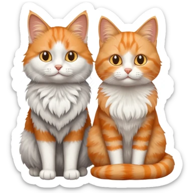 a realistic looking very fluffy grey and white cat sitting next to another cat sticker