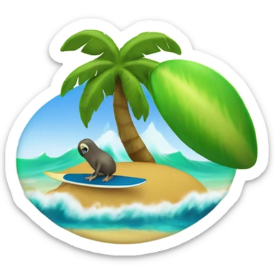 A kiwi a surfboard and an island sticker