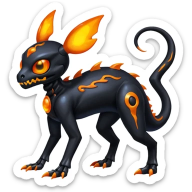Shiny Spooky Black And Orange Duskull-Salandit-Sylveon-Fakémon-hybrid-creature (full body)  sticker
