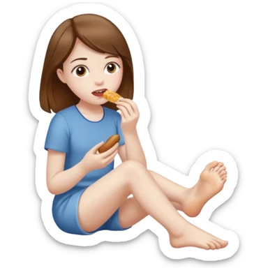 very pale girl with brown hair eating her own foot  sticker
