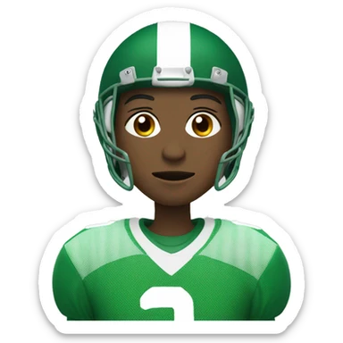 Football player in green and white jersey waring number 3 sticker
