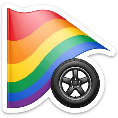 vector emoji of LGBT rainbow flag, bright and vibrant, with black realistic tire skid marks crossing diagonally, compact, high contrast, clear design, white or transparent background sticker