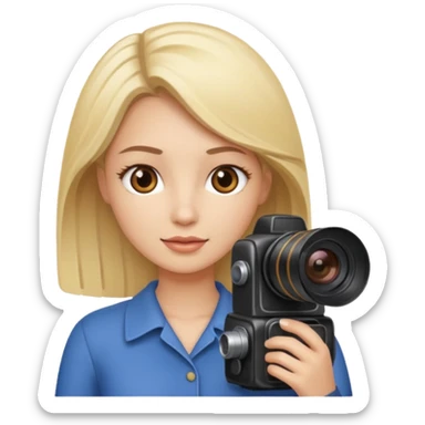 Emogi simple femme blonde yeux marron qui tient un appareil photo sticker
