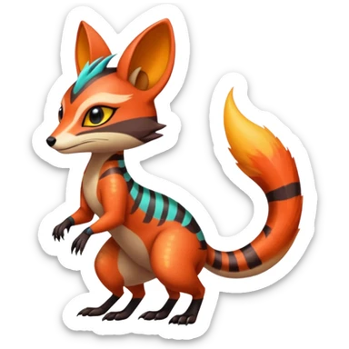 Fiery Wicked Cool Hot Edgy Badass Genet-Numbat-Sergal-Meloetta-Vernid-fusion-hybrid-creature sticker
