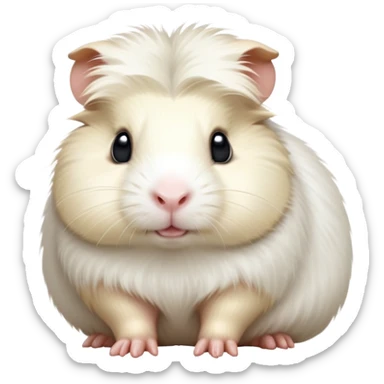 cinematic-[white guinea pig]-realistic-full-body-sitting-emoji,-tiny-paws-tucked-close,-head-tilted-dramatically,-fluffy-[solid white]-fur,-simplified-yet-realistic-focused-features,-highly-detailed,-glowing-with-an-almost-sarcastic-glow sticker