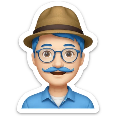 chinese man blue haired and hat and glassess and mustache sticker