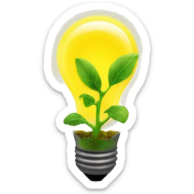 a plant sprout inside a yellow glowing idea lightbulb sticker