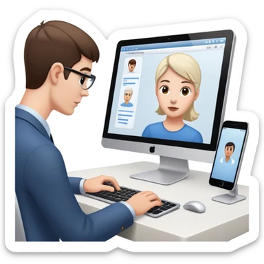 person conducting usability test with participant using computer sticker