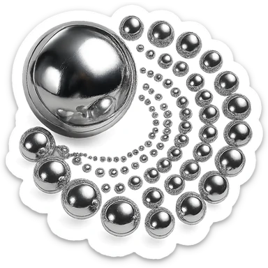 abstract chrome composition with spheres of varying sizes arranged in a radiant spiral, polished and harmonious sticker