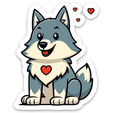 Timberwolf howling at a heart in the sky sticker