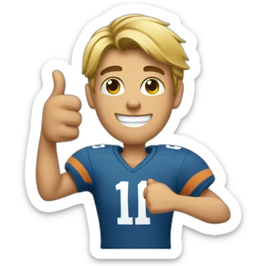 young man in his 20s giving a thumbs up and related to football sticker