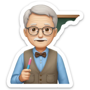 Man teacher: old, wearing vest, wearing glasses, hold chalk on their hand sticker