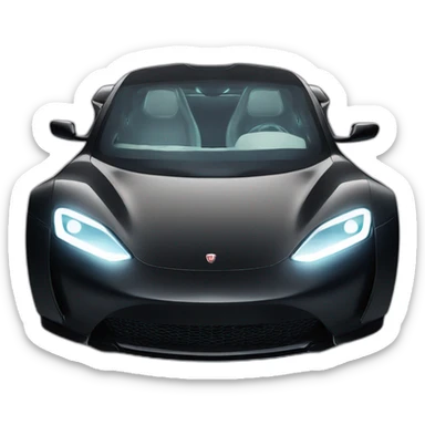 modified black Tesla Roadster 2 with sporty front spoiler viewed from front sticker