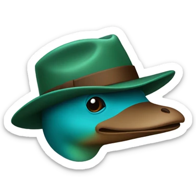 Blue/green platypus with a brown fedora sticker