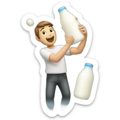 person juggling milk bottles but they've dropped one sticker