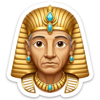 An aging pharaoh with deep wrinkles, elaborate gold jewelry, and a wise commanding gaze.
 sticker