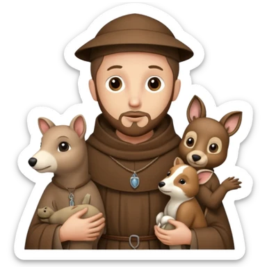 Saint Francis of Assisi cartoon modern type with animal to be used as an AI crfreation in HeyGen.com, please create a winter background sticker