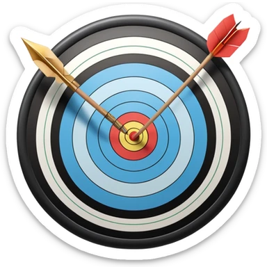 A bow and arrow aimed at a target, with the arrow perfectly positioned for release. The background features a target with concentric rings, emphasizing precision, skill, and focus in archery. The scene radiates concentration and the grace of the sport. sticker