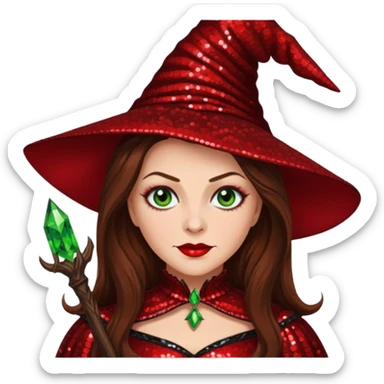 Wicked Witch of the East from the Wizard of Oz with long brown hair, red sequin outfit sticker