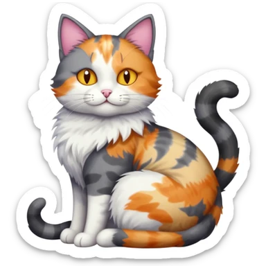 full body large dark grey and white cat cuddling a colourful light patched calico + white tabby cat  sticker