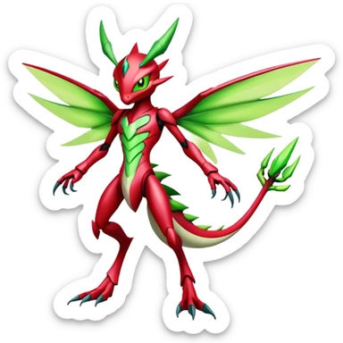  Cool Edgy Shiny Futuristic Ethereal Legendary Scizor-Digimon-Schyther-Flygon-hybrid full body sticker