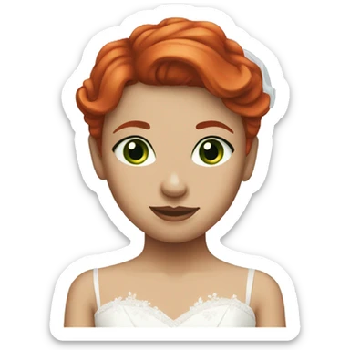 red short hair girl green eyes wedding dress sticker