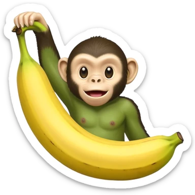 banana with a green chimpanzee head coming out of it. sticker