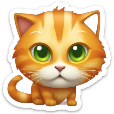 full body orange cute hairy cat with angry baby face with a long tail and green orange eyes sticker