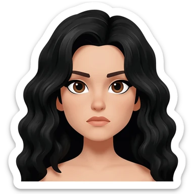 human, black wavy hair, with dark brown eyes, female, serious sticker