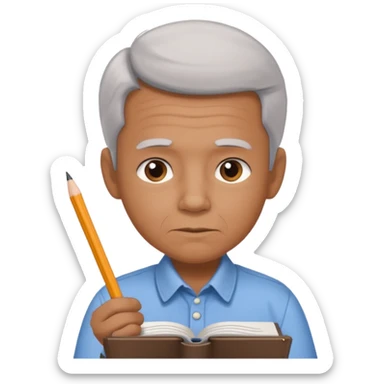 boy drawing pic of grandpa on notebook sticker