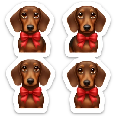 Brown Daschund with red Christmas bow sticker