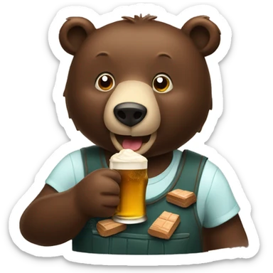 A bear eating chocolate and drinking beer sticker