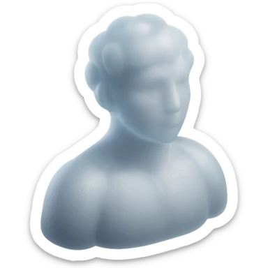 person looking straight, made entirely of white fluffy convex clouds, shoulders visible, matte glass style sticker