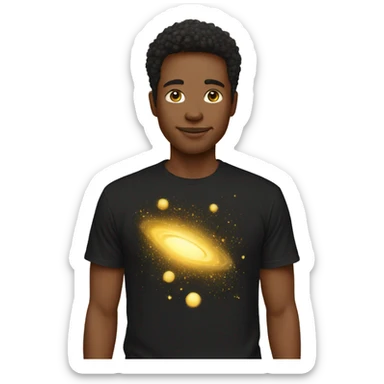Person wearing t shirt filled with golden galaxies sticker