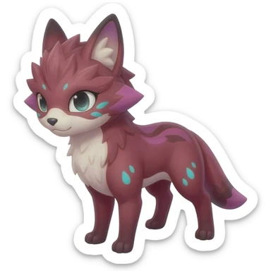 Epic complex detailed sanguine-red magenta pink white pastel realistic aesthetic-scenic-Fakémon-Trico-Sergal-Serval-Vernid-creature (full body) with cyan markings  sticker