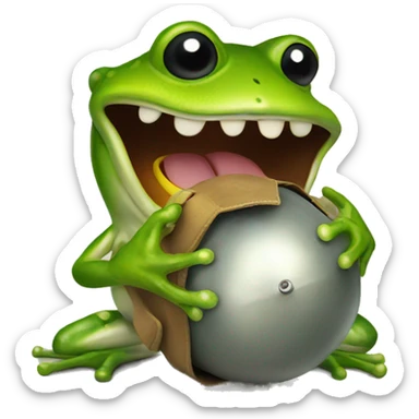 A silly frog holding a bomb sticker