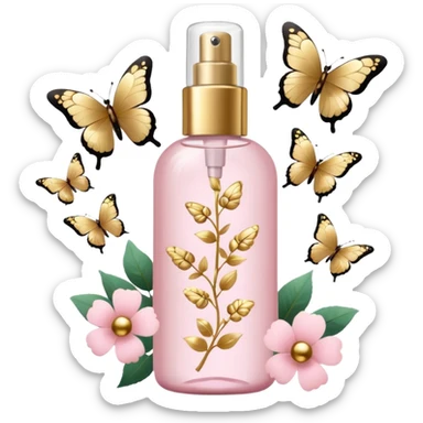 Light pink body mist bottle with gold butterflies and flowers   sticker