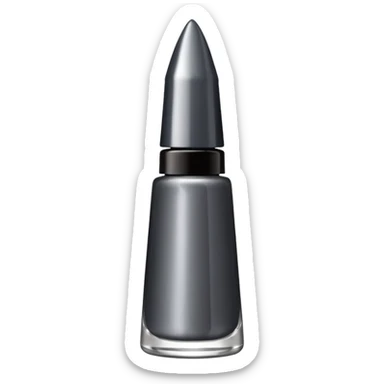 Dark grey metallic   nail polish bottle with a tall pointy cap sticker