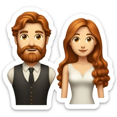 Tall white man with long brown hair and long beard and beard an woman with long reddish hair sticker