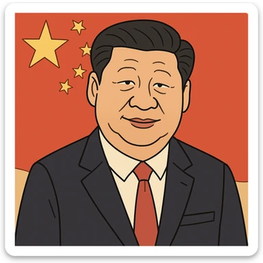 Xi Jinping, with Chinese flag in background, flat toon style sticker