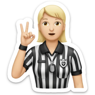 blonde football referee calling time out with hands and whistle making t gesture with hands sticker